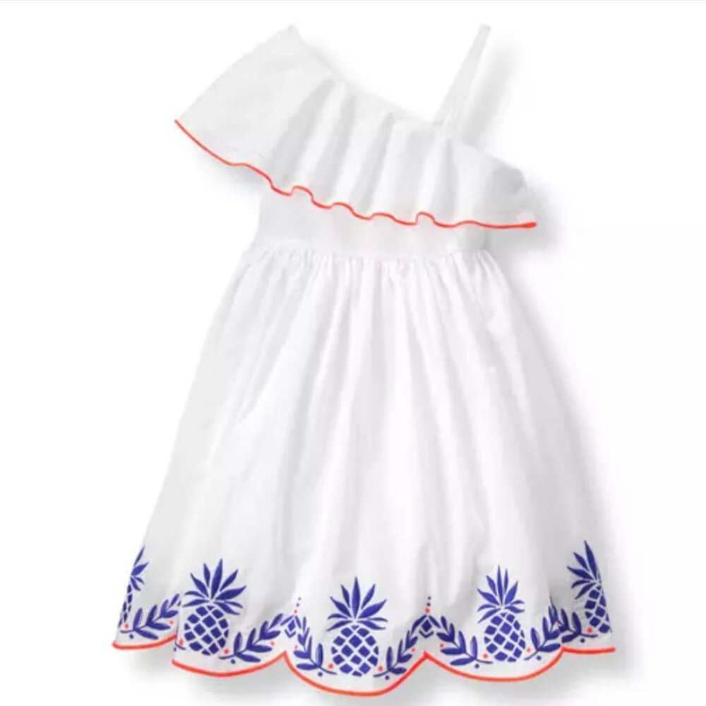 Janie and Jack One-Shoulder Dress Pineapple Embroidery 4T